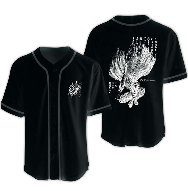 Berserk Anime Acid Washed Baseball Jersey - Kurodrip