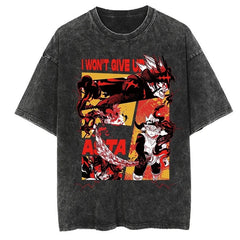 Kurodrip "Never Give Up" Black Clover Vintage Washed Oversized T-Shirt