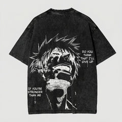 Bleach Inspired Washed Black Oversized Anime Graphic T Shirt