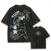 Gojo Satoru The Strongest Washed Black Oversized Anime Graphic T Shirt