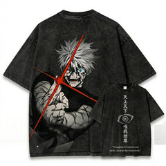 Gojo Satoru Hollow Purple Washed Black Oversized Anime Graphic T Shirt