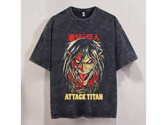 Kurodrip "Eren Yeager Attack Titans Power" Attack on Titan Vintage Washed Oversized T-Shirt V1
