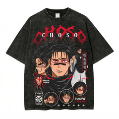 Choso Jujutsu Kaisen Special Grade Washed Black Oversized Anime Graphic T Shirt