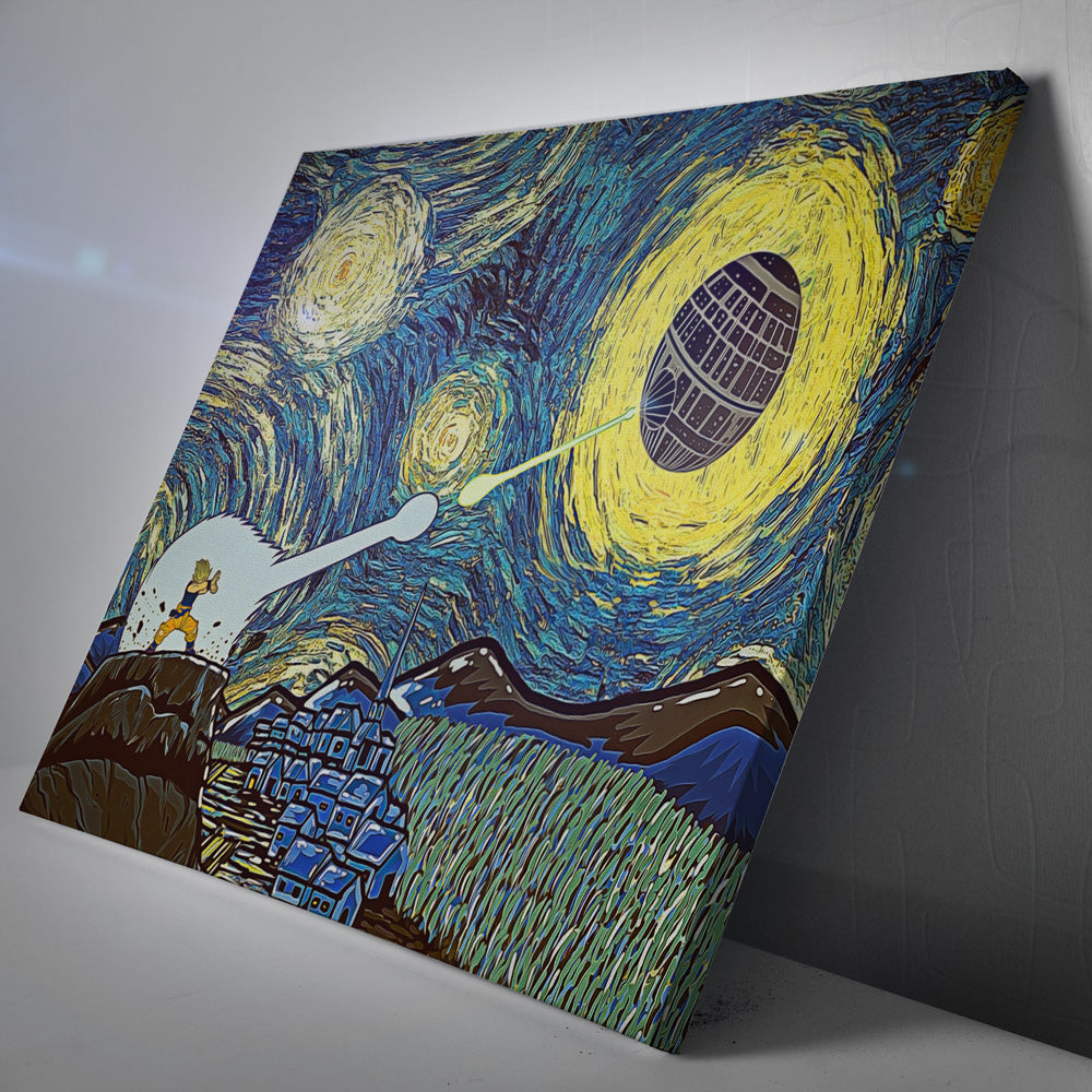 Goku vs Death Star Starry Night Canvas Print Wall Art - Kurodrip