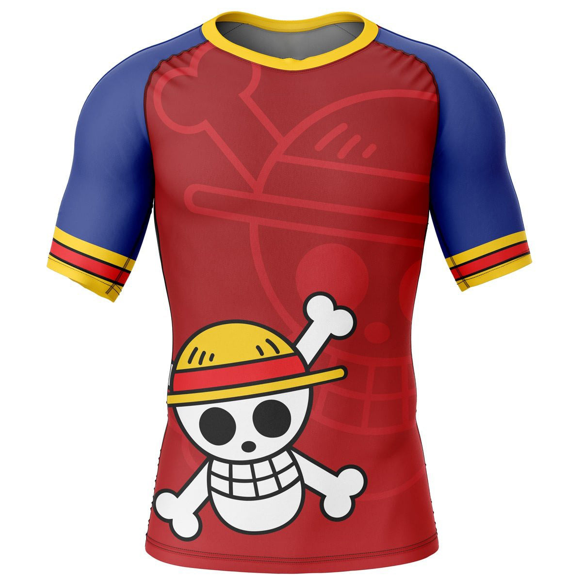 Monkey D. Luffy Straw Hat One Piece Short Sleeve Rash Guard Compression Shirt