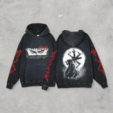 Anime Berserk Retro Washed 2-Sided Vintage Oversized Hoodie - Kurodrip