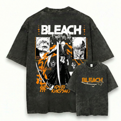 Intense Shonen Hero Collage Graphic T-Shirt Black Orange Manga Inspired Tee Soul Warrior Swordsman Fan Art Shirt