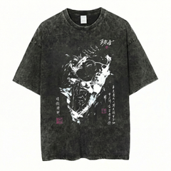Kurodrip Gojo Satoru Ink Art Jujutsu Kaisen Washed Black Oversized Anime Graphic T Shirt