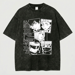 Kurodrip Jujutsu Kaisen Squad All Characters Washed Black Oversized Anime Graphic T Shirt