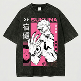 Kurodrip Sukuna Ryomen Cursed Spirit Jujutsu Kaisen Washed Black Oversized Anime Graphic T Shirt