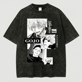 Kurodrip Gojo Satoru Manga Panel Collage Jujutsu Kaisen Washed Black Oversized Anime Graphic T Shirt