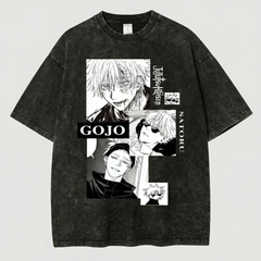 Kurodrip Gojo Satoru Manga Panel Collage Jujutsu Kaisen Washed Black Oversized Anime Graphic T Shirt