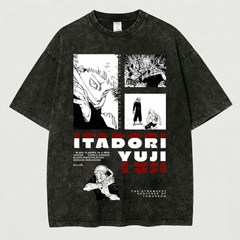 Kurodrip Itadori Yuji The Strongest Sorcerer Jujutsu Kaisen Washed Black Oversized Anime Graphic T Shirt