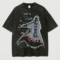 Kurodrip Minato Fourth Hokage Don't Be Afraid of Death Naruto Washed Black Oversized Anime Graphic T Shirt