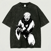Kurodrip Sukuna True Form Laughing Jujutsu Kaisen Washed Black Oversized Anime Graphic T Shirt
