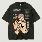 Kurodrip Ryomen Sukuna King of Cursed Legend Lore Jujutsu Kaisen Washed Black Oversized Anime Graphic T Shirt