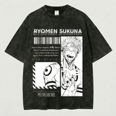 Kurodrip Ryomen Sukuna Character File Barcode Jujutsu Kaisen Washed Black Oversized Anime Graphic T Shirt