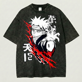 Kurodrip Pain Inspired Washed Black Oversized Anime Graphic T Shirt