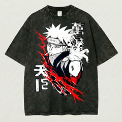Kurodrip Pain Inspired Washed Black Oversized Anime Graphic T Shirt
