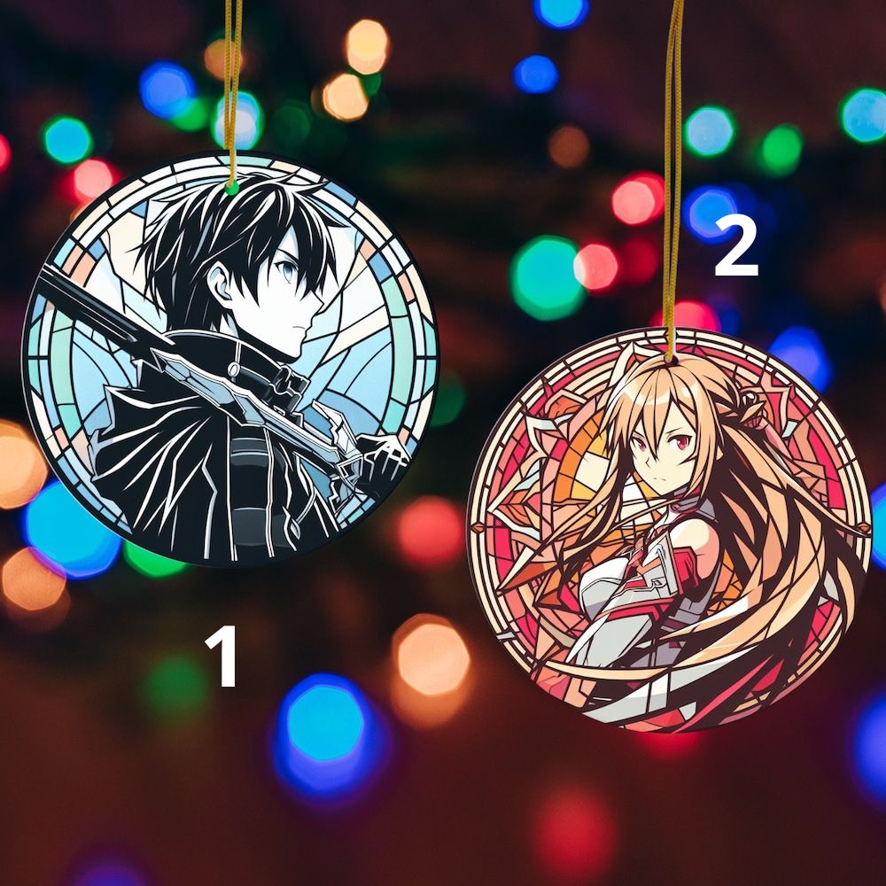 Dynamic Duo Ornaments: Anime-Inspired Stained Suncatcher Ornament | Anime Ornaments