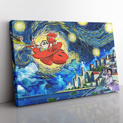 Porco Rosso Starry Night Studio Ghibli Canvas Print Wall Art - Kurodrip