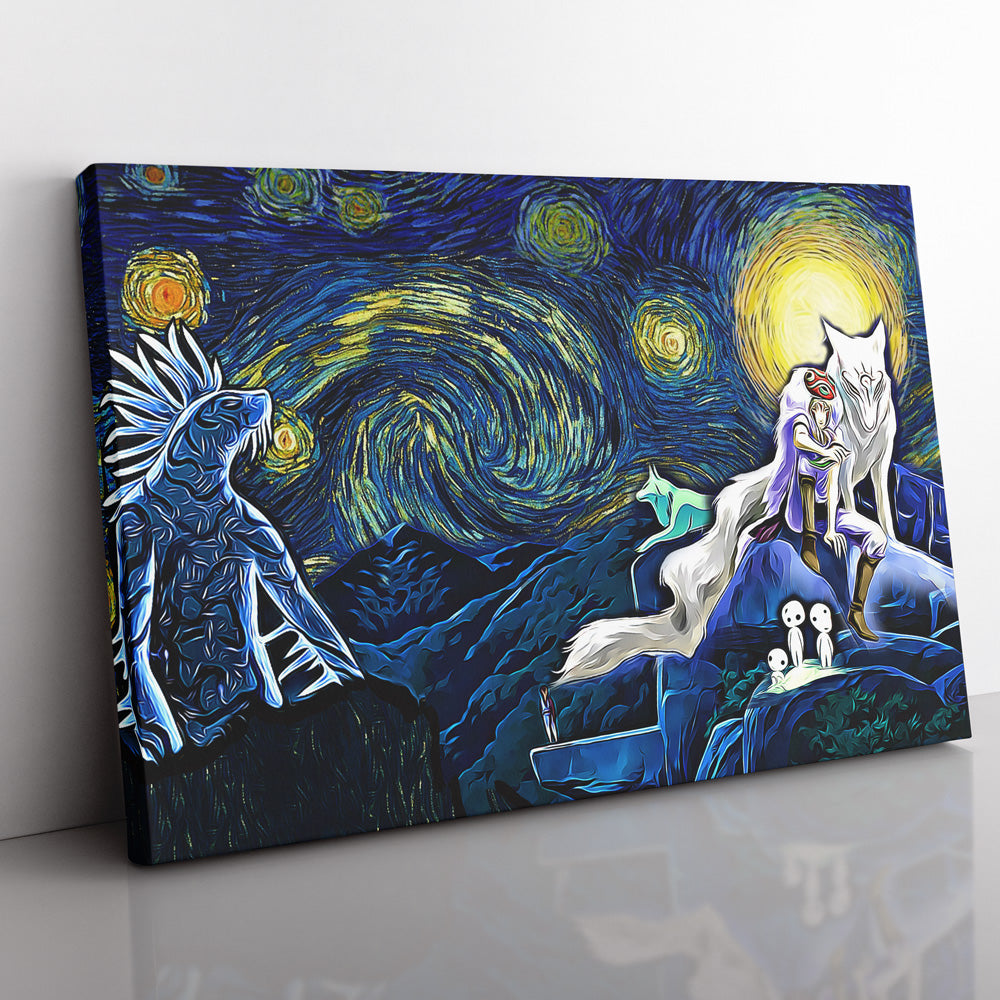 Princess Mononoke Starry Night Studio Ghibli Canvas Print Wall Art - Kurodrip