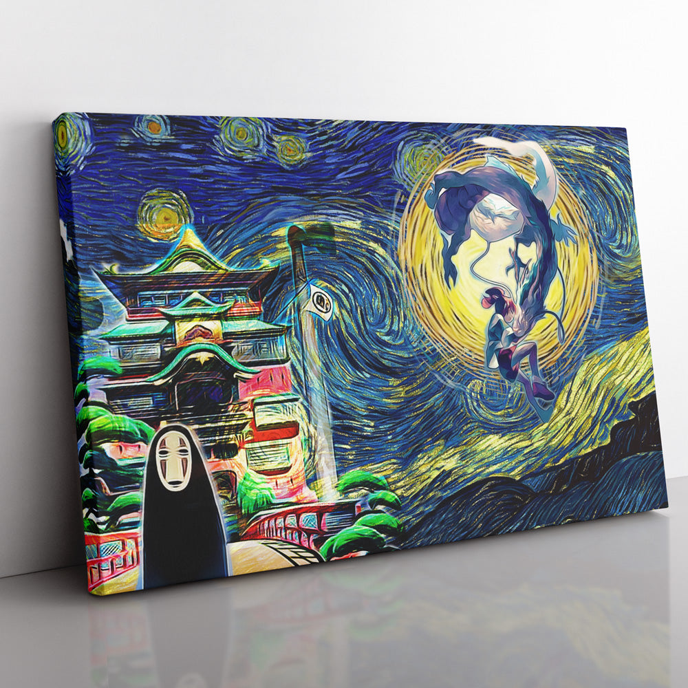 Spirited Away Starry Night Studio Ghibli Canvas Print Wall Art - Kurodrip