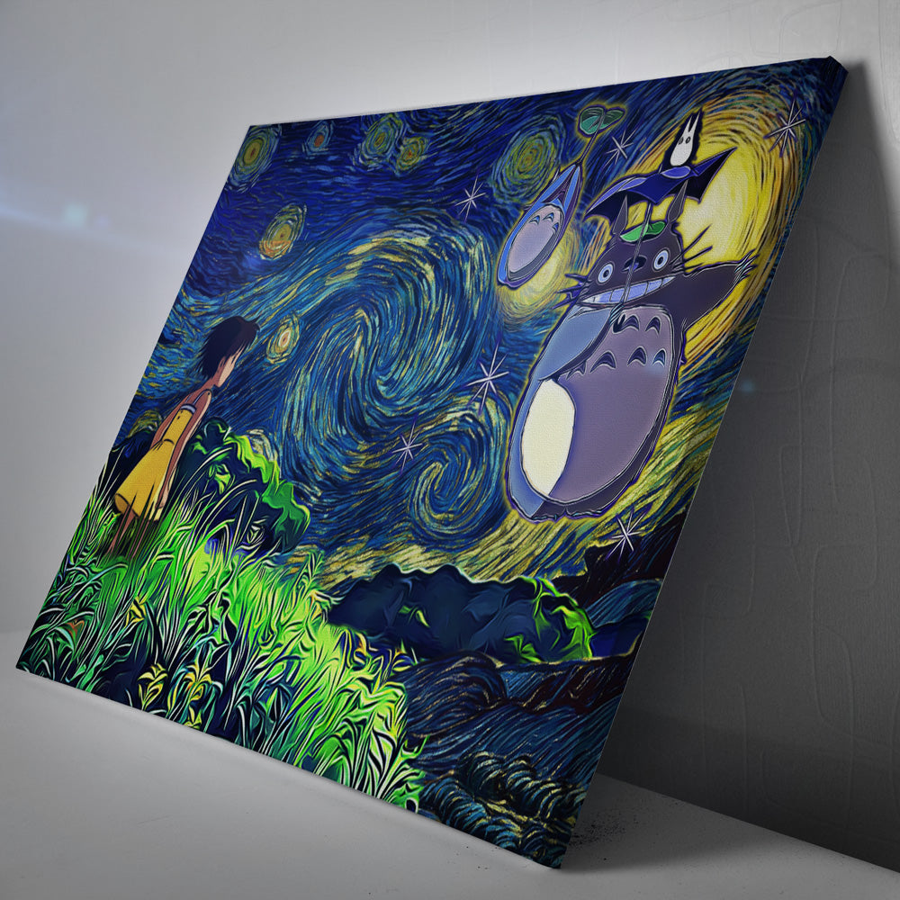 Totoro Starry Night Studio Ghibli Canvas Print Wall Art - Kurodrip