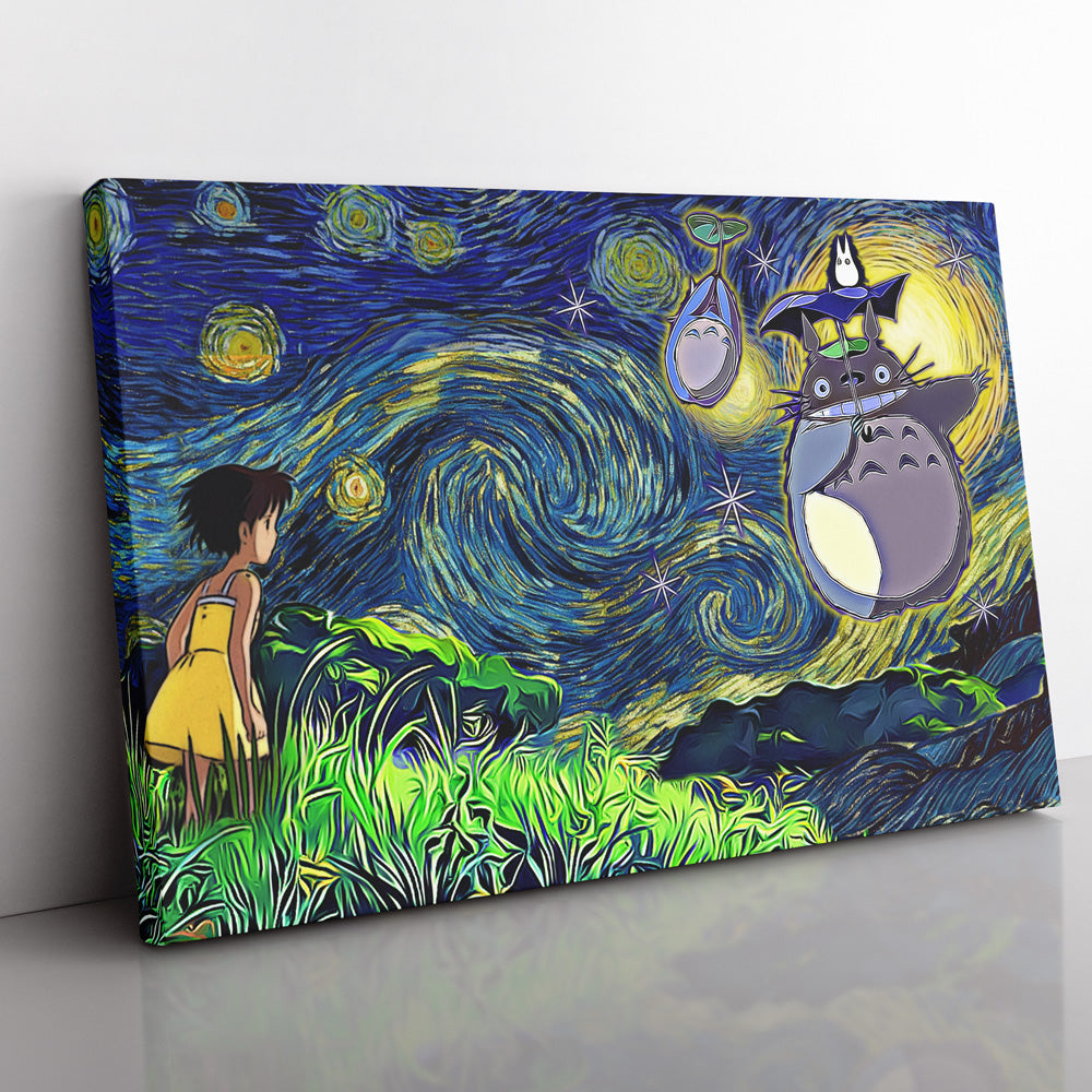 Totoro Starry Night Studio Ghibli Canvas Print Wall Art - Kurodrip
