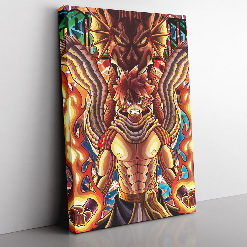 Trippy Natsu Dragneel x Igneel Fairy Tail Canvas Print Wall Art - Kurodrip