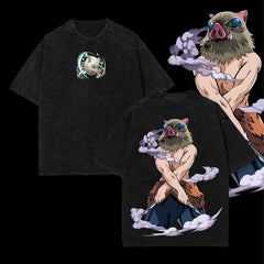Kurodrip "Inosuke Hashibira Beast Breathing" Demon Slayer: Kimetsu no Yaiba Vintage Washed Oversized T-Shirt