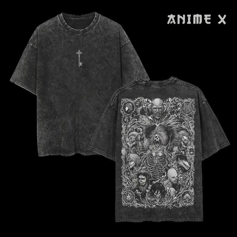 Kurodrip "All Titan Shifters Attack on Titan" Vintage Washed Oversized T-Shirt - Kurodrip
