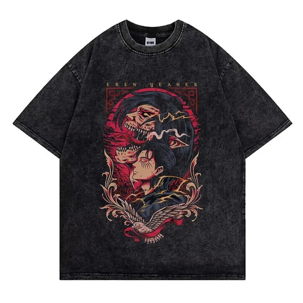 Kurodrip "Eren Yeager Attack Titans Power" Attack on Titan Vintage Washed Oversized T-Shirt V2