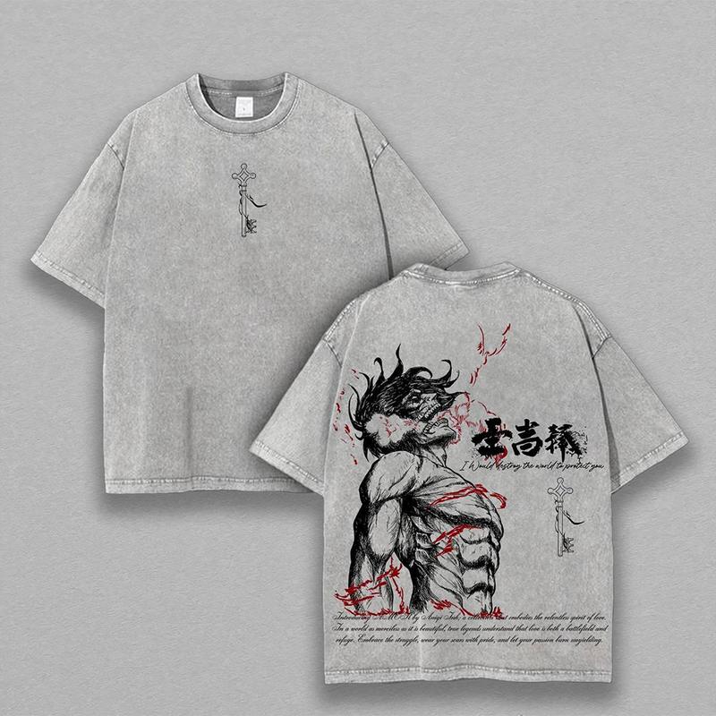 Kurodrip "Eren Yeager Attack Titans Power" Attack on Titan Vintage Washed Oversized T-Shirt