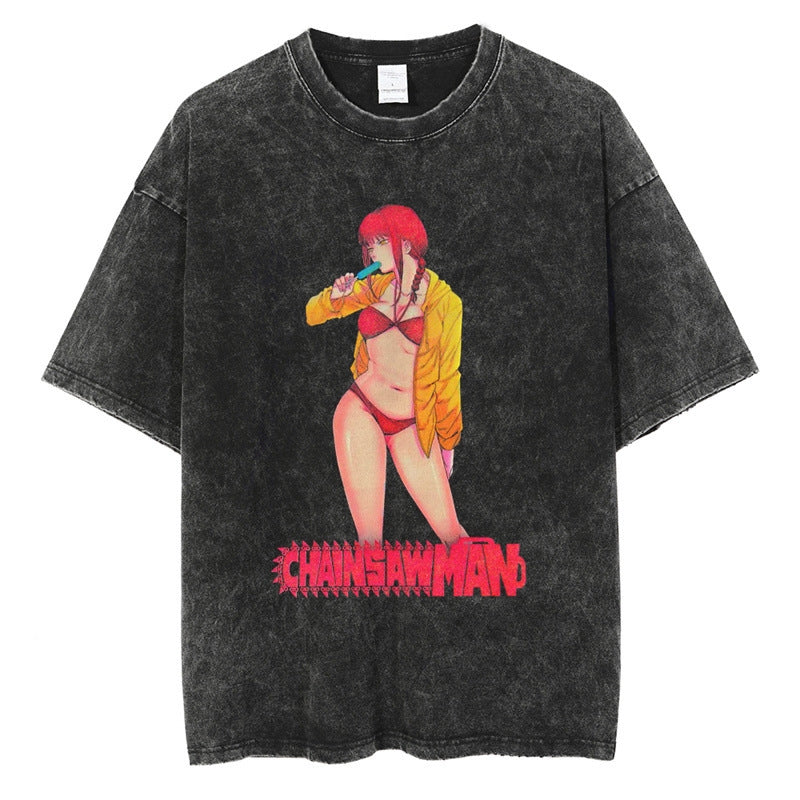 Kurodrip "Bikini Makima" Chainsaw Man Vintage Washed Oversized T-Shirt