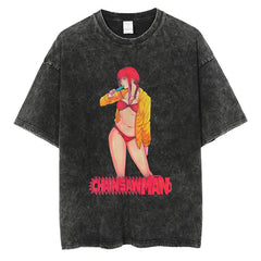 Kurodrip "Bikini Makima" Chainsaw Man Vintage Washed Oversized T-Shirt