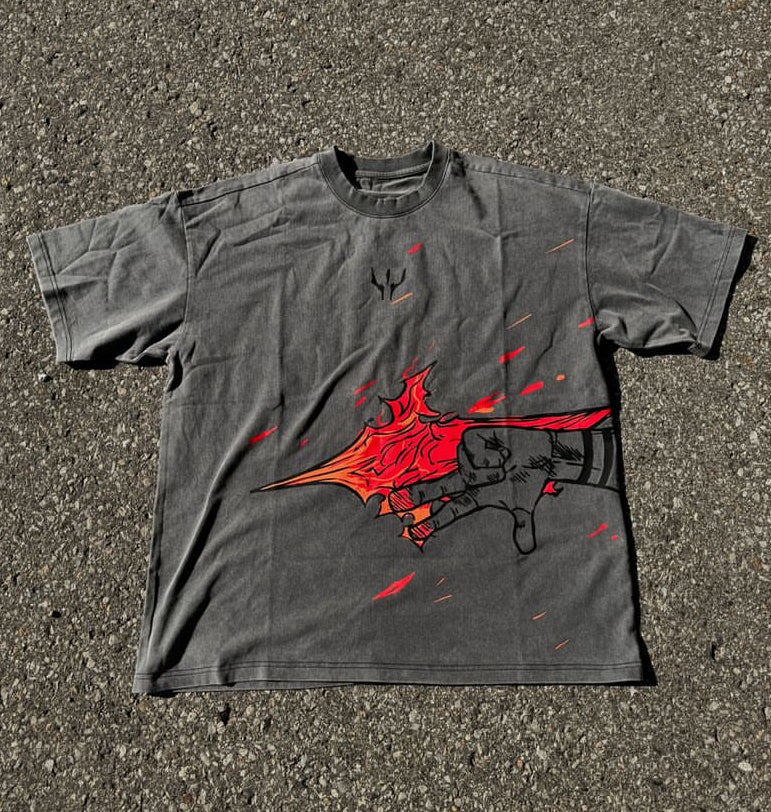 Kurodrip "Ryomen Sukuna Divine Flame Jujutsu Kaisen" Vintage Washed Oversized T-Shirt - Kurodrip