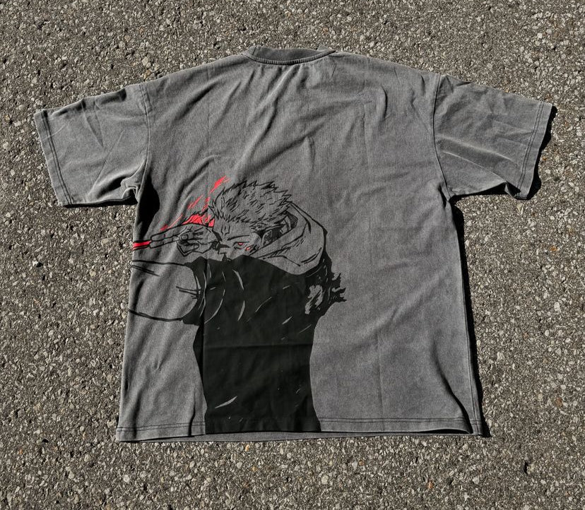 Kurodrip "Ryomen Sukuna Divine Flame Jujutsu Kaisen" Vintage Washed Oversized T-Shirt - Kurodrip