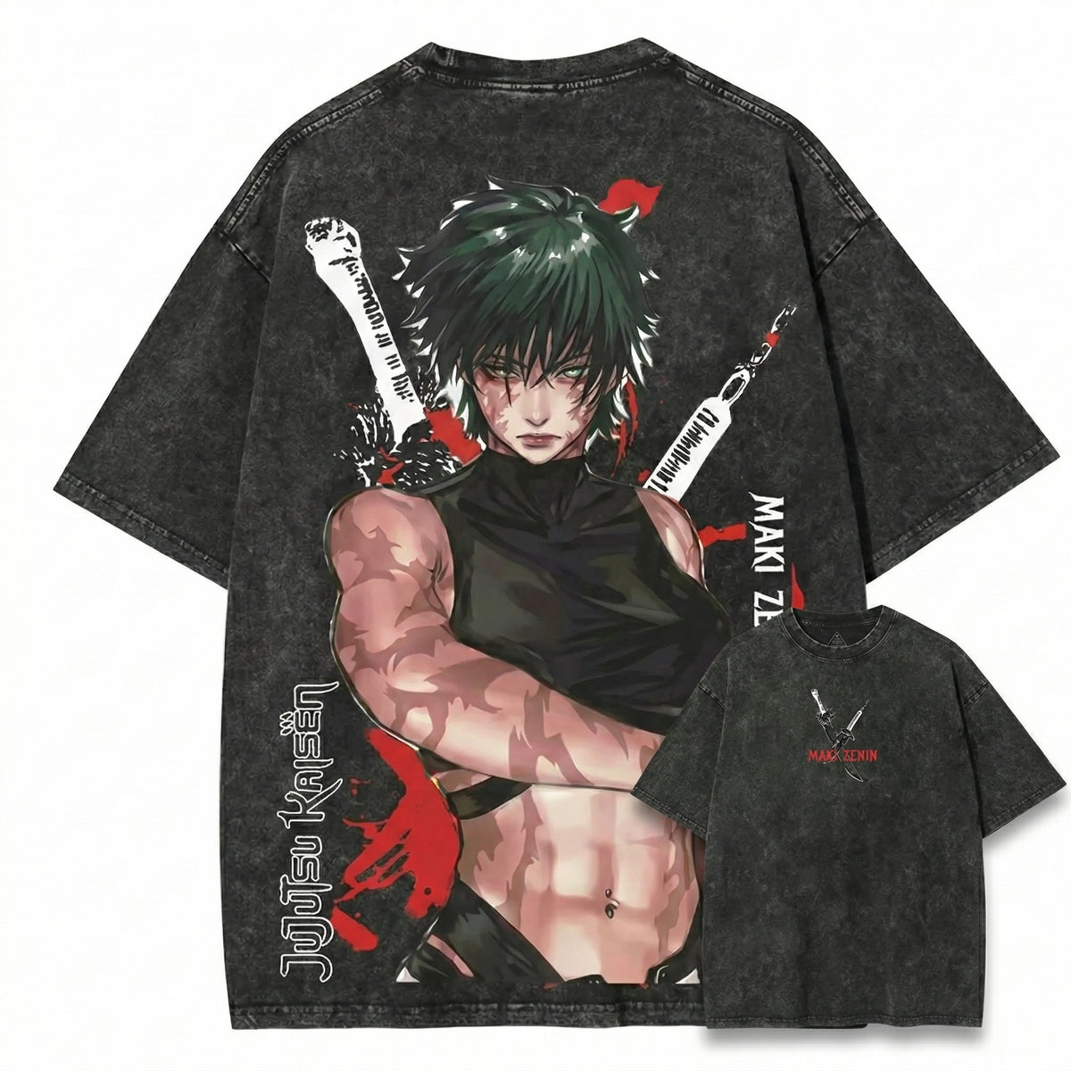 Jujutsu Kaisen Inspired Maki Zenin Washed Black Oversized Anime T Shirt