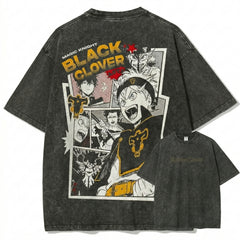 Black Clover Magic Knight Washed Grey Oversized Anime Graphic T Shirt