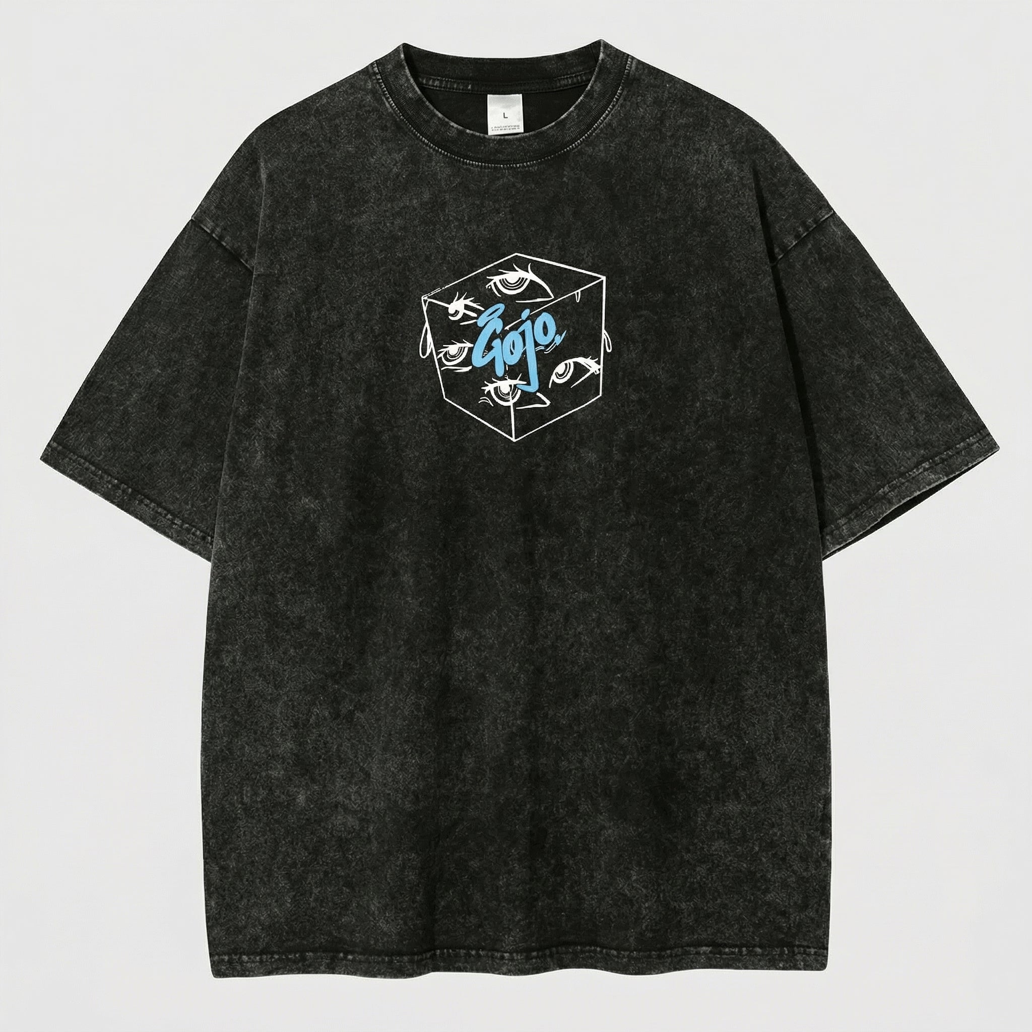 Gojo Satoru The Strongest Washed Black Oversized Anime Graphic T Shirt