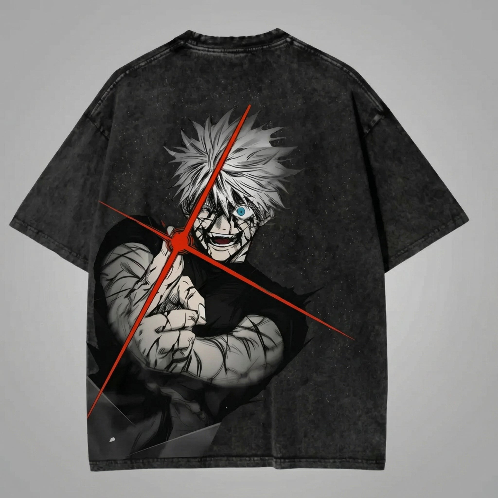 Gojo Satoru Hollow Purple Washed Black Oversized Anime Graphic T Shirt