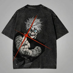 Gojo Satoru Hollow Purple Washed Black Oversized Anime Graphic T Shirt