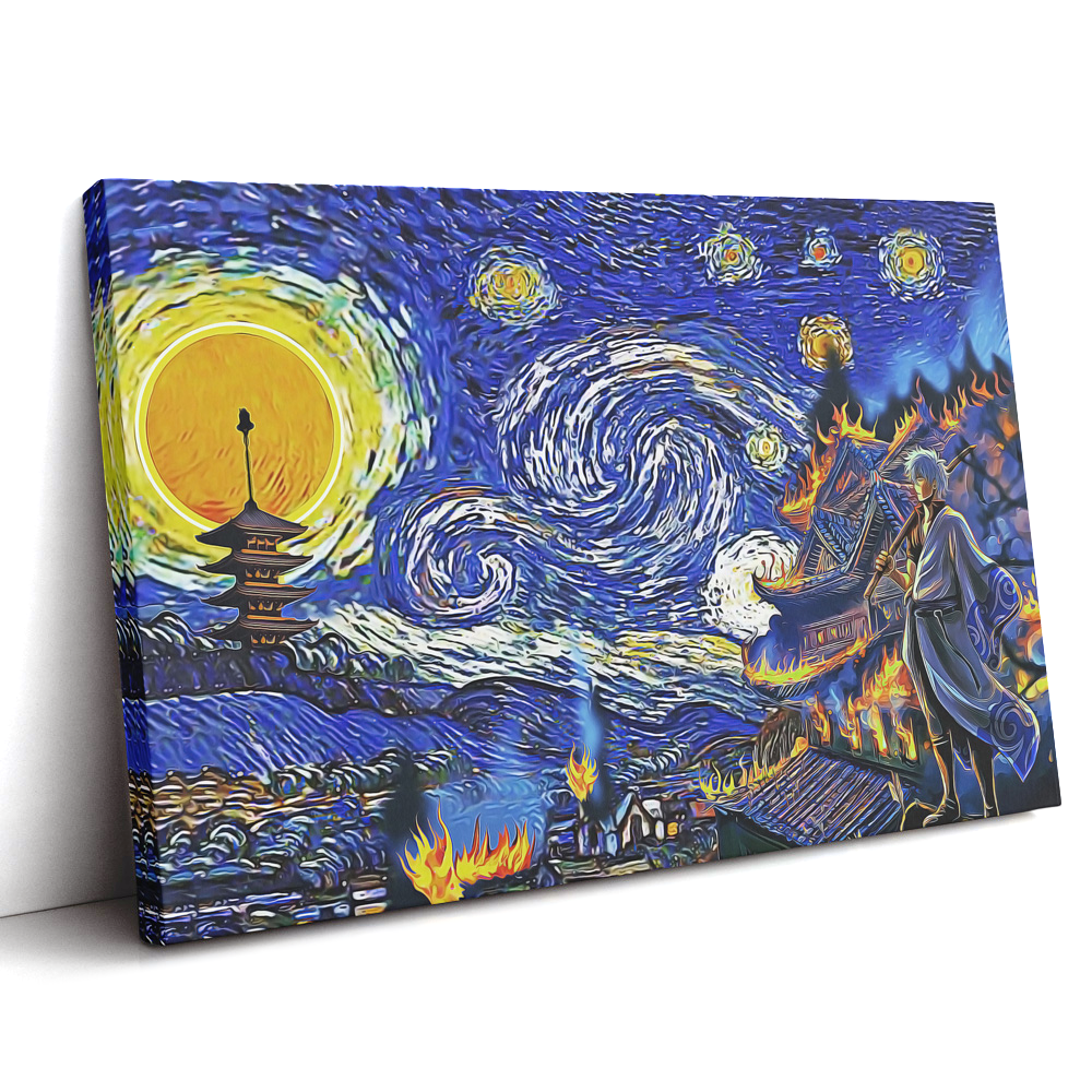 Village on Fire Gintama Starry Night Canvas Print Wall Art - Kurodrip