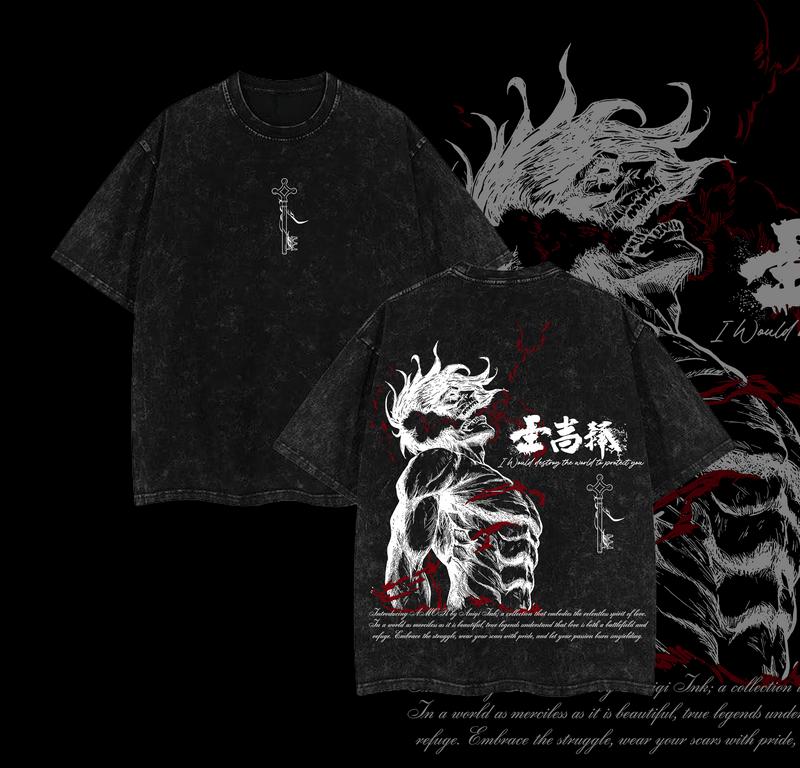 Kurodrip "Eren Yeager Attack Titans Power" Attack on Titan Vintage Washed Oversized T-Shirt
