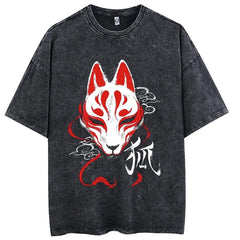 Kurodrip "Fox Mask" Demon Slayer Vintage Washed Oversized T-Shirt