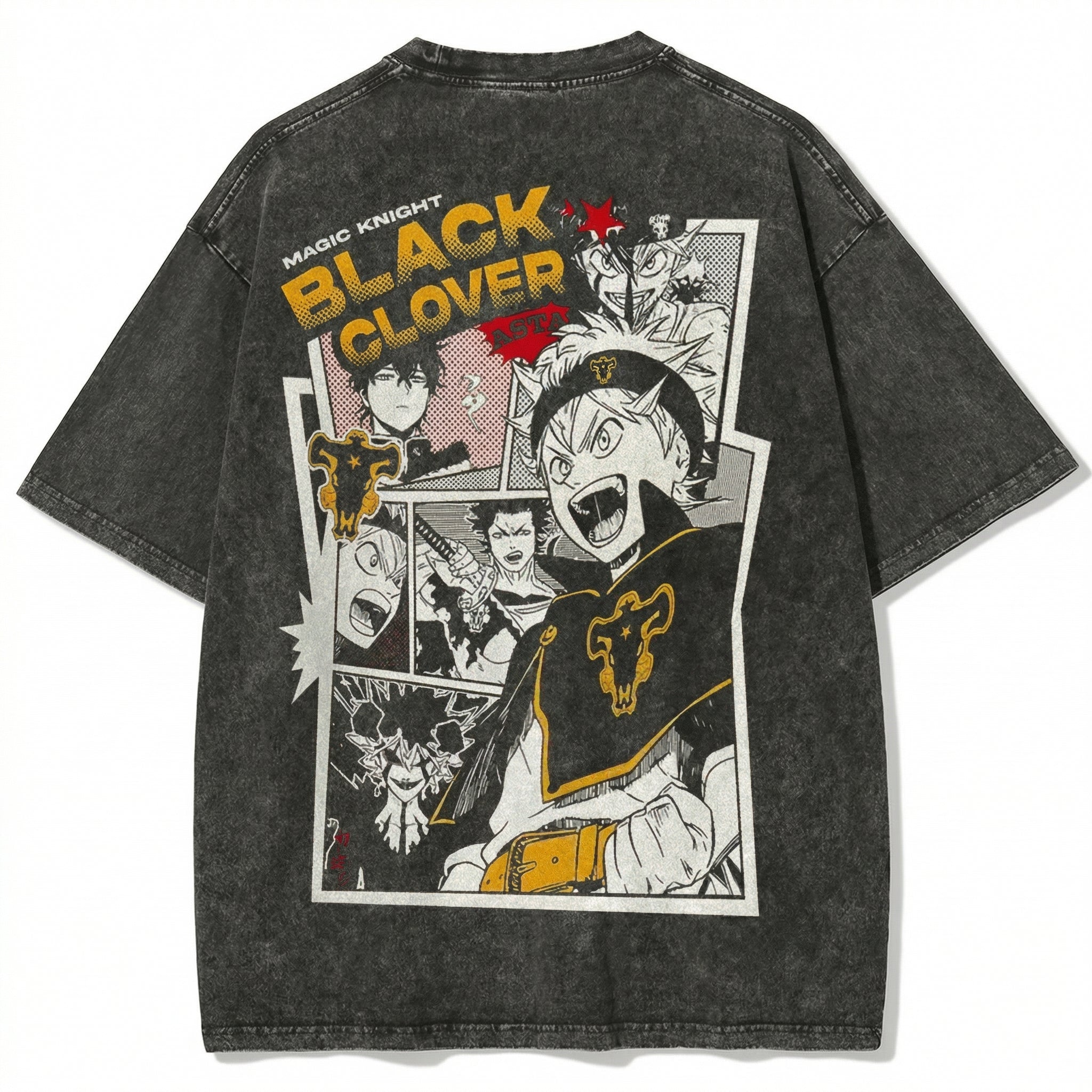 Black Clover Magic Knight Washed Grey Oversized Anime Graphic T Shirt