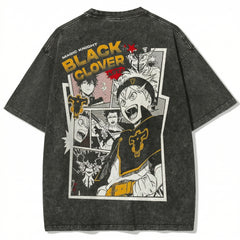 Black Clover Magic Knight Washed Grey Oversized Anime Graphic T Shirt