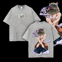 Kurodrip "Inosuke Hashibira Beast Breathing" Demon Slayer: Kimetsu no Yaiba Vintage Washed Oversized T-Shirt