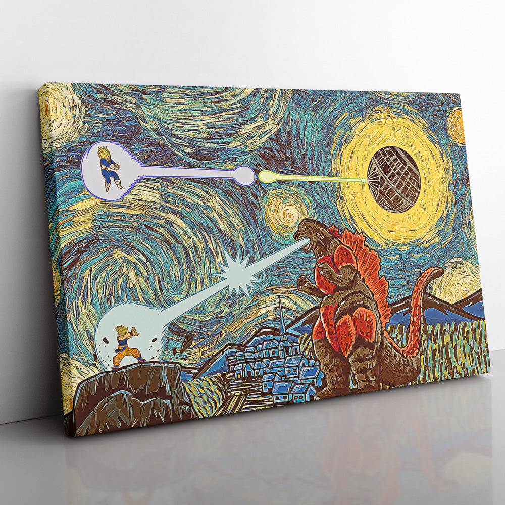 Epic Battle Dragonball Z Starry Night Canvas Print Wall Art - Kurodrip